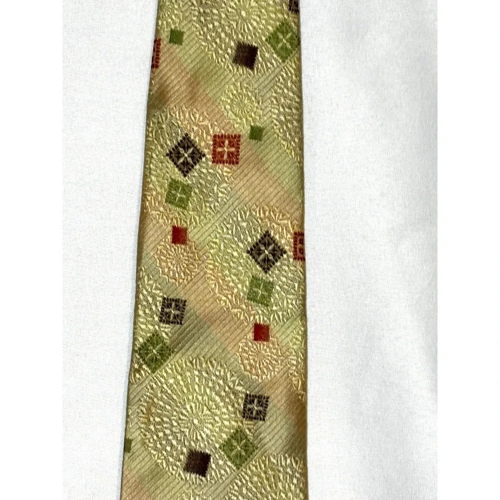 Vintage Connoisseur Italian Embroidered paisley artsy MCM Textured Tie‎ golds